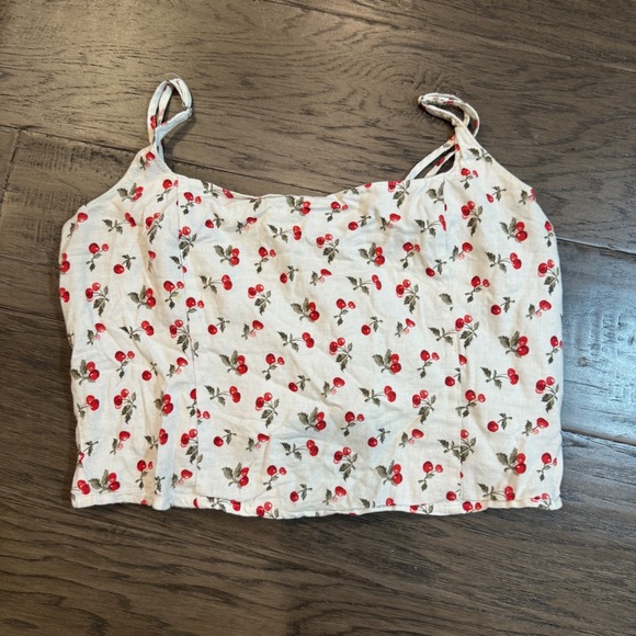 Abercrombie & Fitch Tops - Abercrombie & Fitch Cherry Print Crop Top Cami Tank White Red Women's Size L